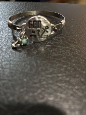 Silver Anchor Charm Bangle with Aqua Bead God Is My Anchor NWOT